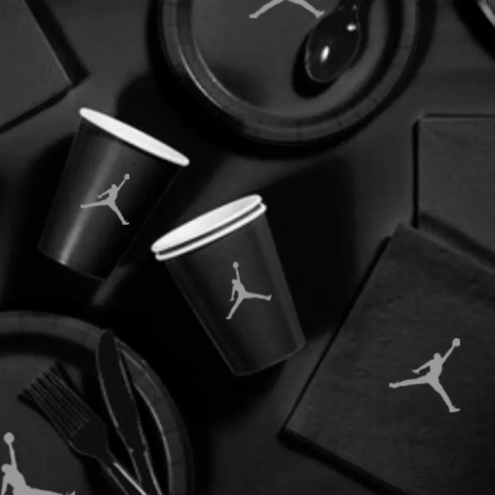 Custom shoe Paper Party Plates Set, Black, 60 Count, Basketball Theme, Jumpman